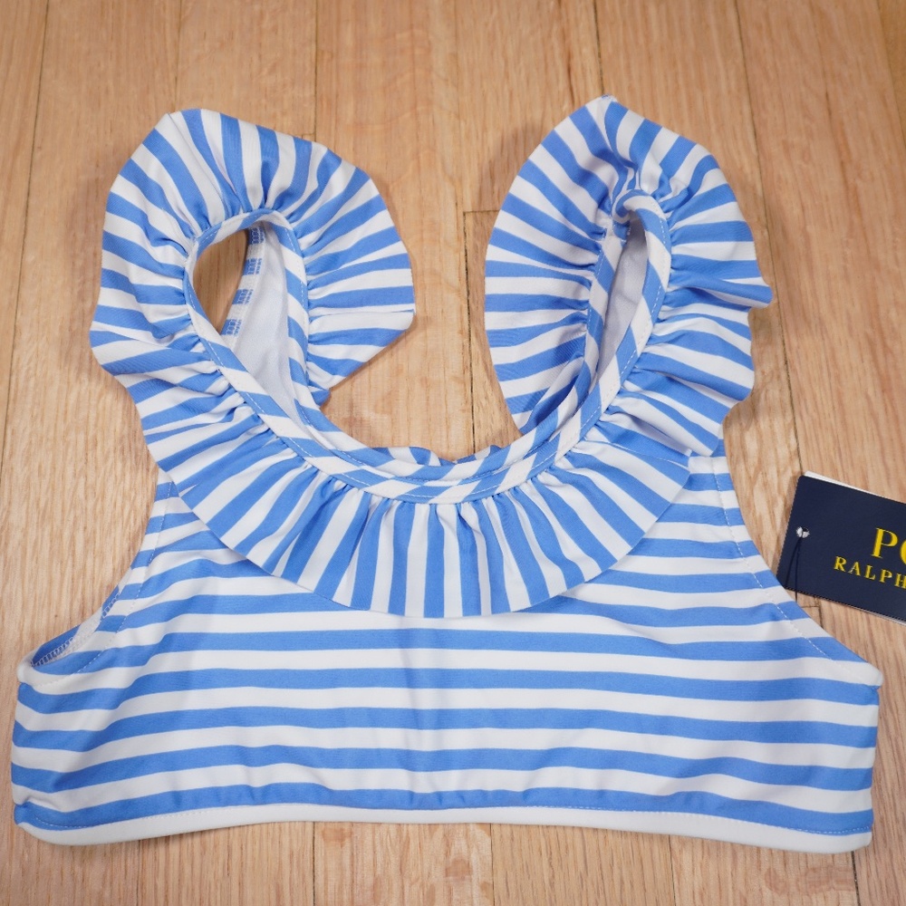 Polo Ralph Lauren Girl Bathing Swim Suit Top Blue White Size 10 Brand New